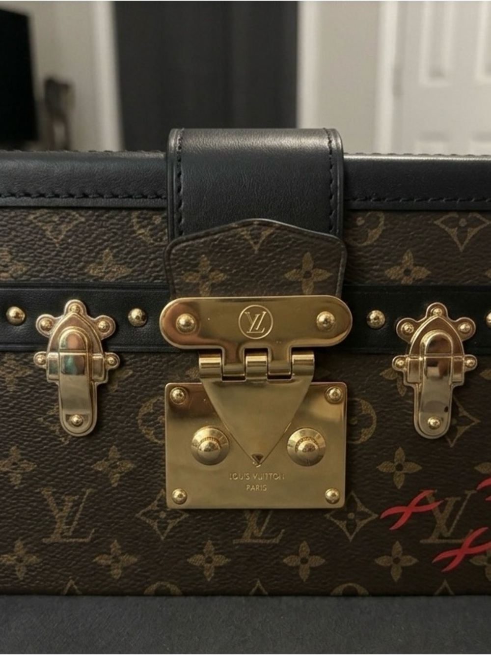 Louis Vuitton Monogram Canvas Trunk Bag with Black Trim and Gold Hardware